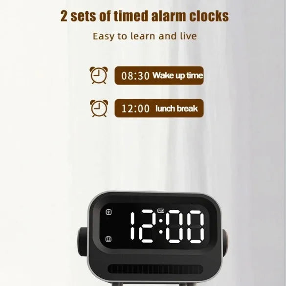 Three-in-one digital alarm clock with atmosphere light and speaker, black or white, 1200 mAh battery