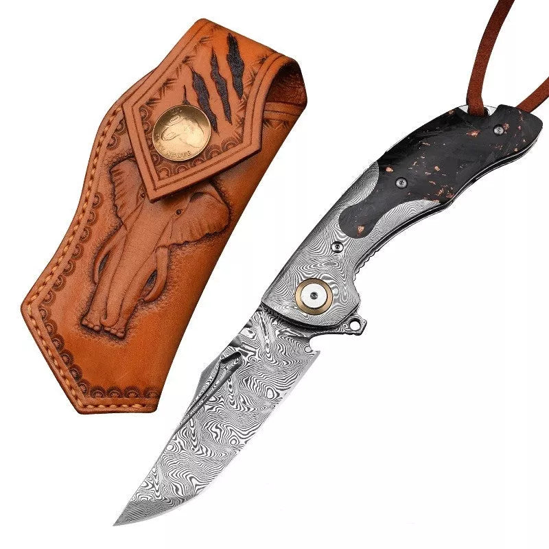 High hardness pattern steel folding knife for outdoor camping and survival
