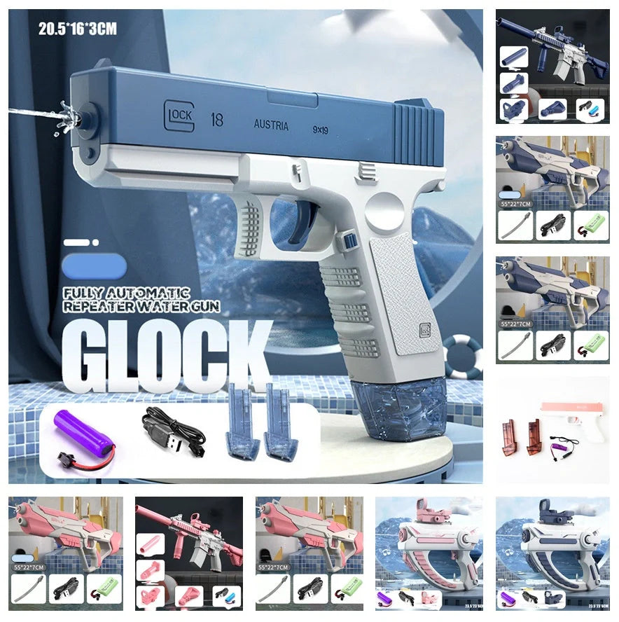 Rechargeable water gun with powerful water jets, large capacity, and ergonomic design for endless summer fun