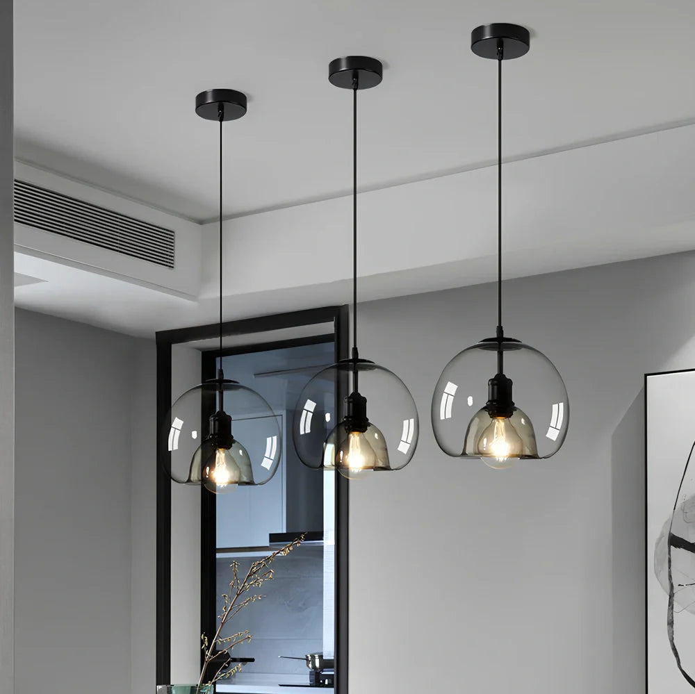 Nordic minimalist chandelier with 23cm glass shade and 100cm hanging wire in cognac colour