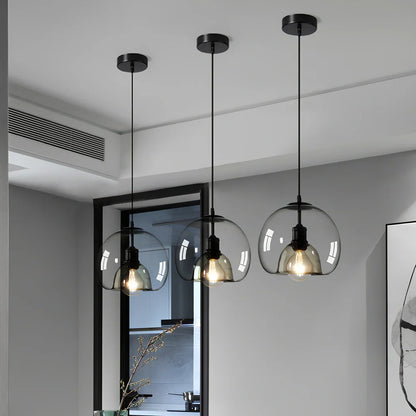 Nordic minimalist chandelier with 23cm glass shade and 100cm hanging wire in cognac colour