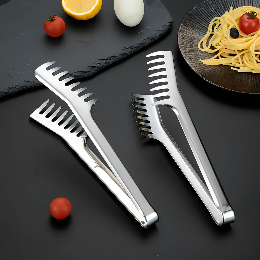 23cm stainless steel kitchen food tongs with secure grip mechanism for cooking