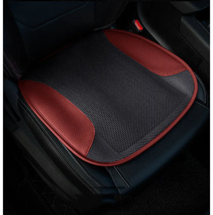 USB ventilated car seat cushion in black suede with leather trim, showing integrated cooling fans and power cable