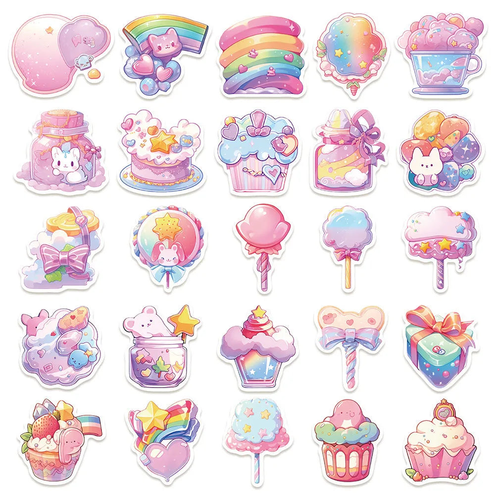Cute candy small items decorative waterproof stickers in fresh colours, 4-7cm size, for hand account decoration