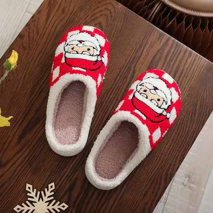 Cozy plaid Christmas slippers with soft, plush fabric and non-slip sole for indoor wear