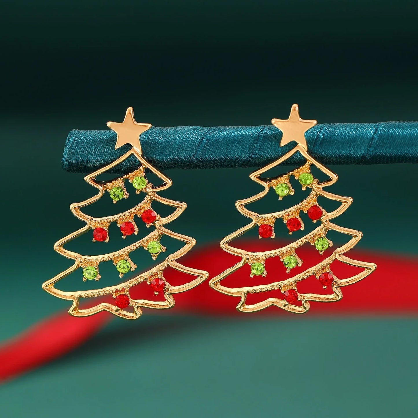 Colorful Zircon Christmas Tree Earrings for Women - Festive Holiday Jewelry