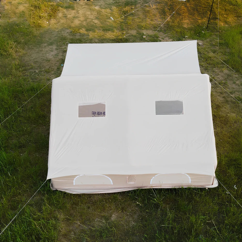 Double-layer inflatable cotton tent, 12sqm for 3-4, with pump and stakes for quick camping setup