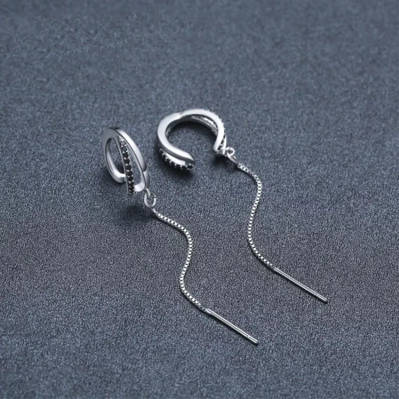 Black Geometric Copper Tassel Ear Clip for Women - Stylish & Durable