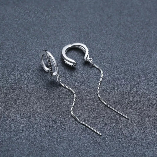 Black Geometric Copper Tassel Ear Clip for Women - Stylish & Durable