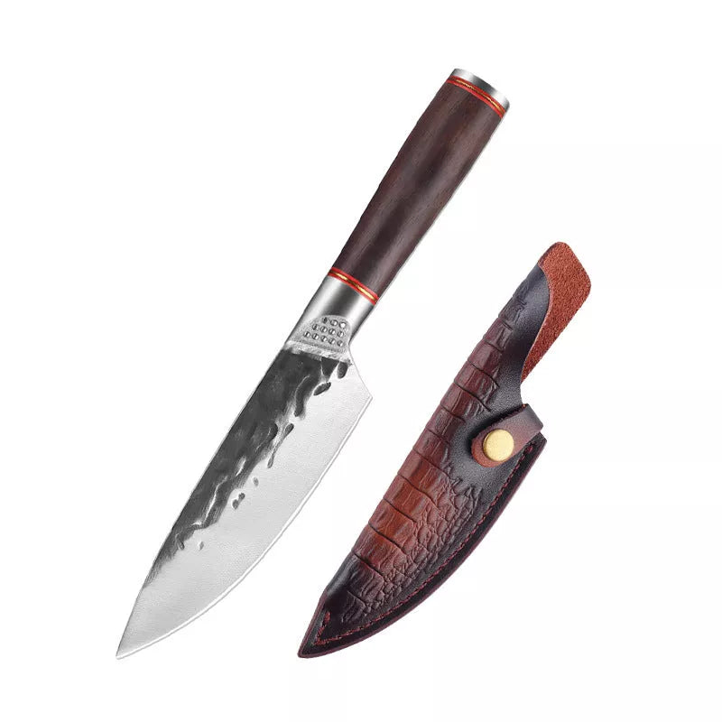 Forged Hammer Pattern Cutting Tool Stainless Steel Set with various knives and sheaths