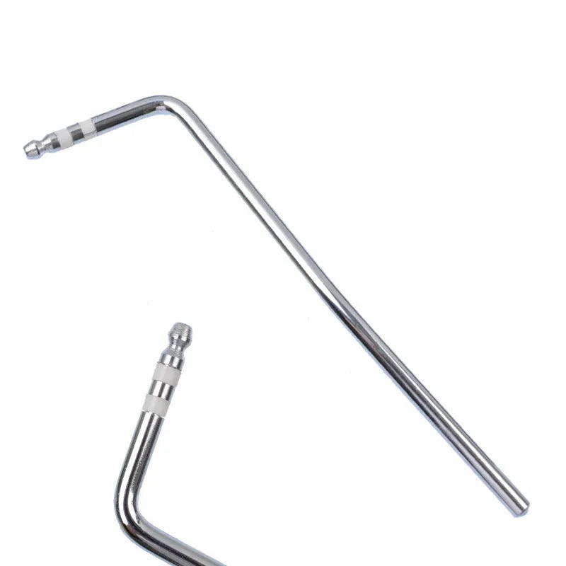 Close-up of a chrome guitar tremolo bar with direct plug-in threaded end.