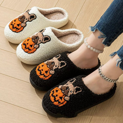 Halloween Pumpkin House Slippers in white and black with non-slip soles