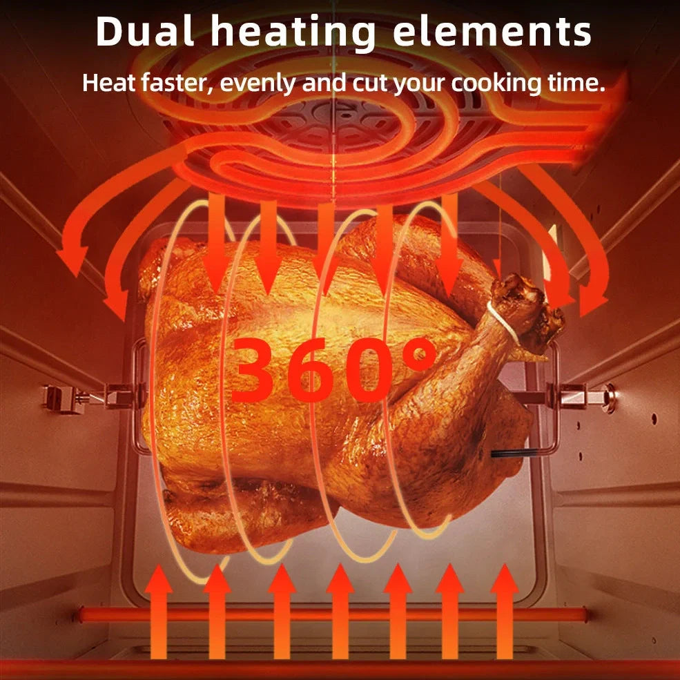 White 15L stainless steel air oven with touch panel, 1700W heating, 33cm x 37cm x 38cm dimensions