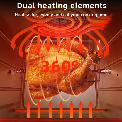 White 15L stainless steel air oven with touch panel, 1700W heating, 33cm x 37cm x 38cm dimensions