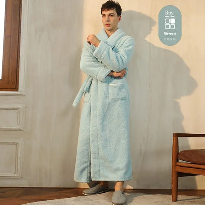 Winter flannel bathrobe with thick 301-350g/m² fabric in 2102 navy blue colour, European/American style