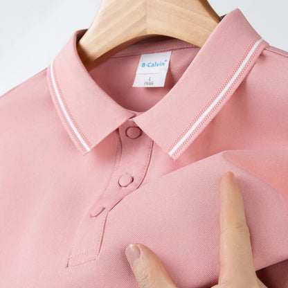 Cotton striped short sleeved workwear T-shirt in pink, navy blue and white, sizes S to 5XL