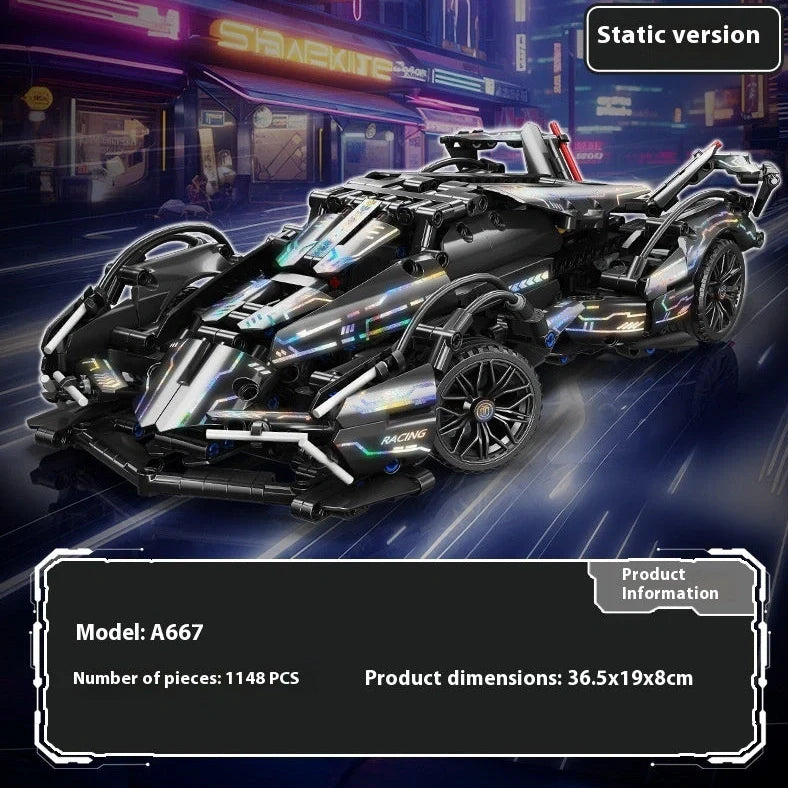 Remote control building block racing car model with detailed plastic components and wireless controller