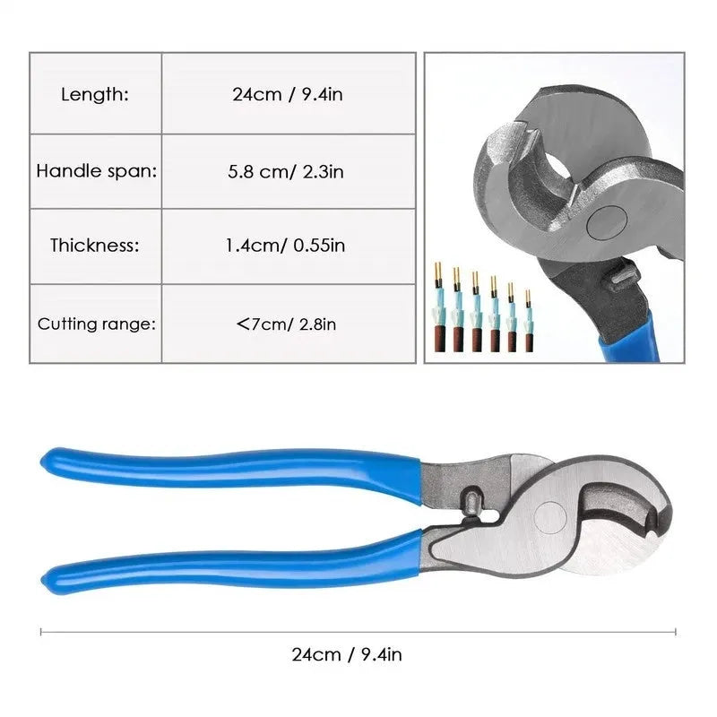 HX-50B crimping pliers with aluminium handle and integrated cable cutter for electrical terminal connections