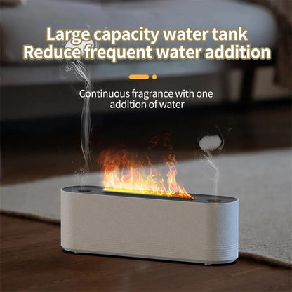 Black Flame Air ultrasonic humidifier with LED lights and mist output on wooden surface