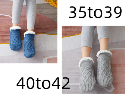 Winter woolen socks with V-opening design and anti-slip dots on soles in navy blue colour