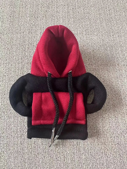 Polyester car gear lever hooded cover in red and white hat design, dimensions 12x13 cm.
