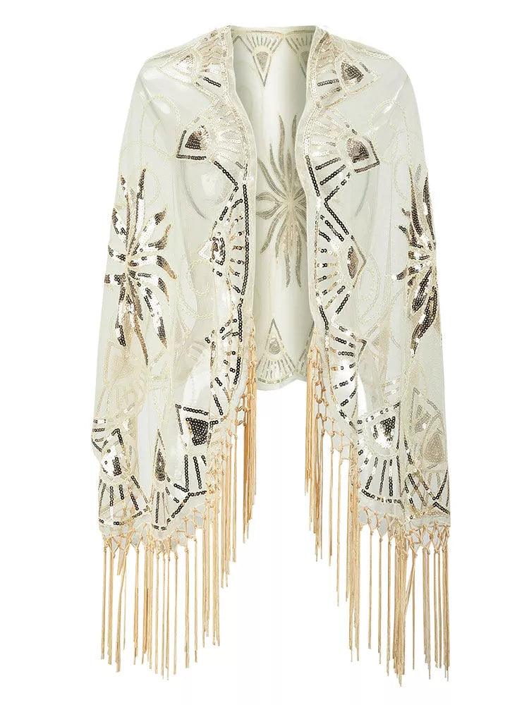 Flapper Gatsby Party Mesh Short Cover Up Dress Accessory in black with V-neck design