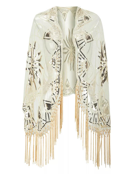 Flapper Gatsby Party Mesh Short Cover Up Dress Accessory in black with V-neck design