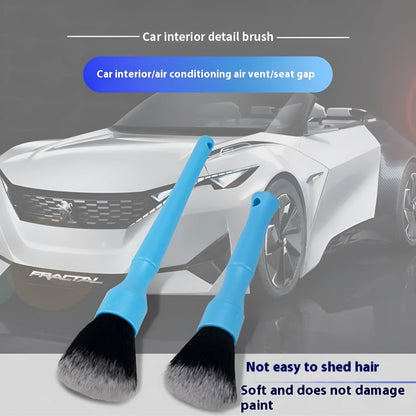 Soft nylon car detail brush with black blue or red handle for interior car cleaning and dashboard vent dust removal