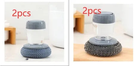 Black and gold kitchen palm brush with soap dispenser for scrubbing stoves and tiles