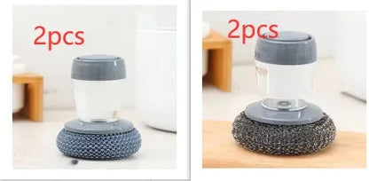 Black and gold kitchen palm brush with soap dispenser for scrubbing stoves and tiles