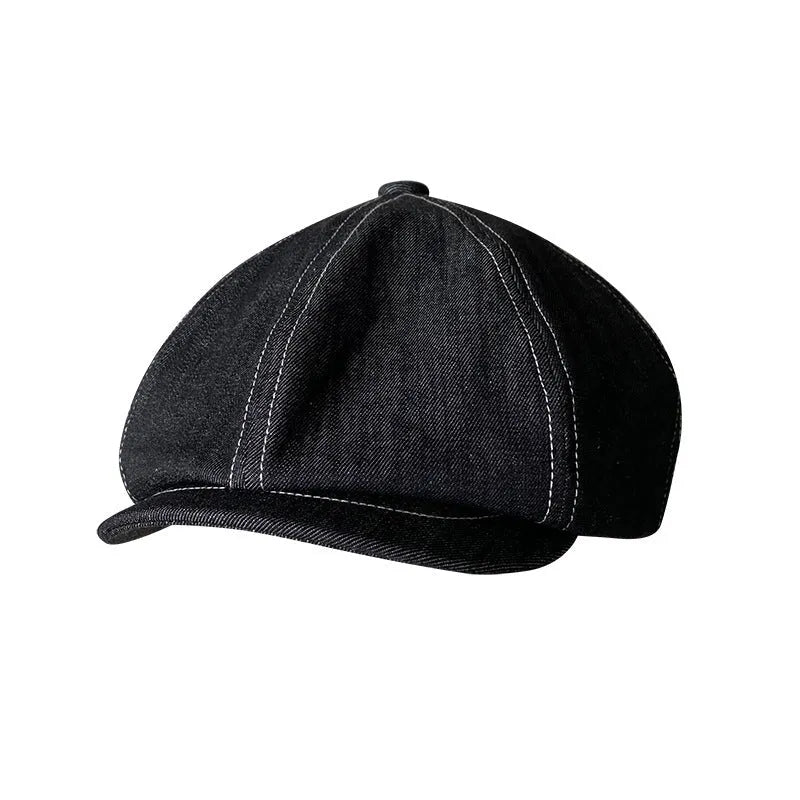 Black cotton Japanese Denim beret hat for adults with unisex styling