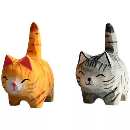 Handmade wooden cat trinkets in gray and orange, perfect for decor or gifts