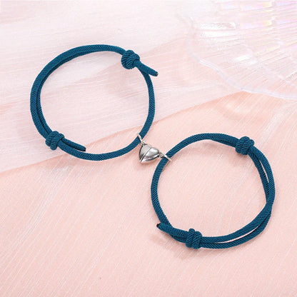 Fashionable magnetic couple bracelets with heart-shaped charms in various color options
