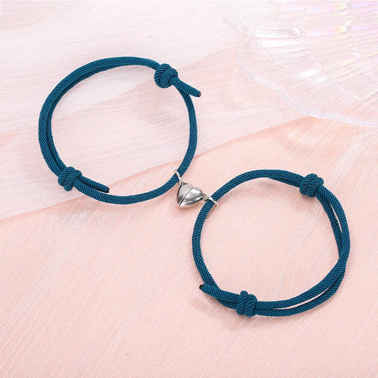 Fashionable magnetic couple bracelets with heart-shaped charms in various color options