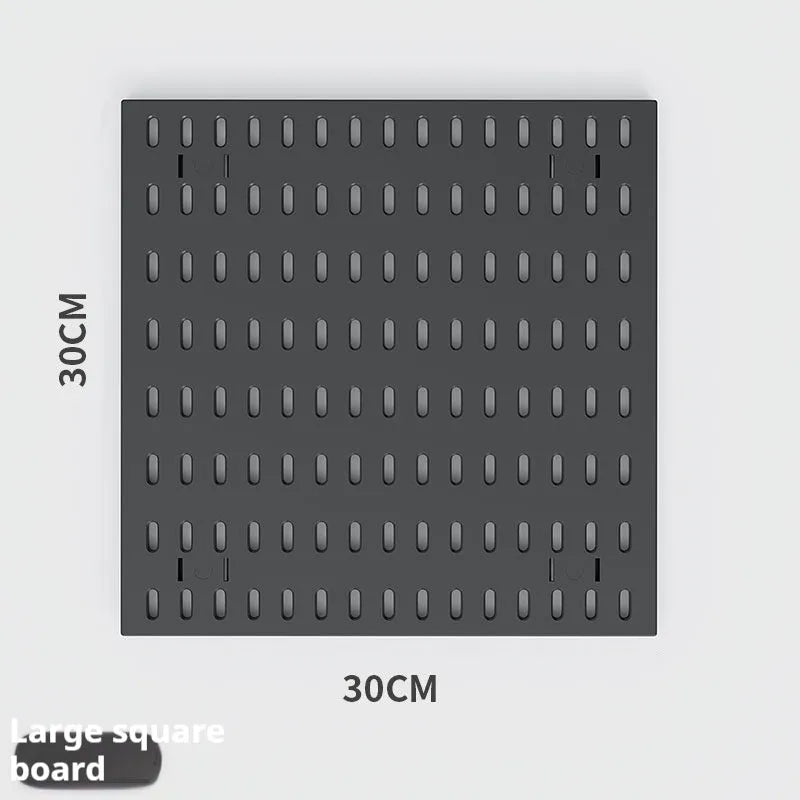 White and black punch-free wall storage rack with multiple size options for cable organisation