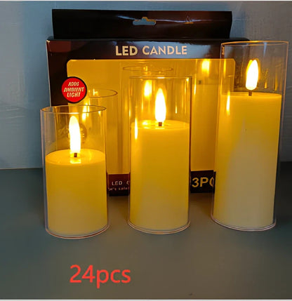 Electric candle lamp with LED flame simulation in cup design, available in 5.5cm and 7.5cm sizes