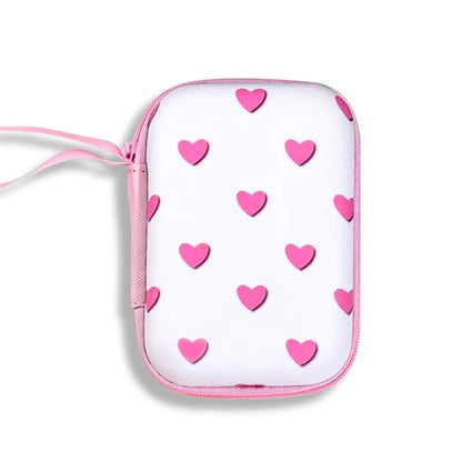 Square hard shell EVA cable storage bag with zipper, 11x8x4cm dimensions, showing Bunny Plaid design variant