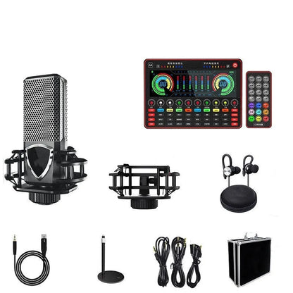 Professional G4 sound card set with capacitance microphone, LCD display and audio cables for live broadcast applications