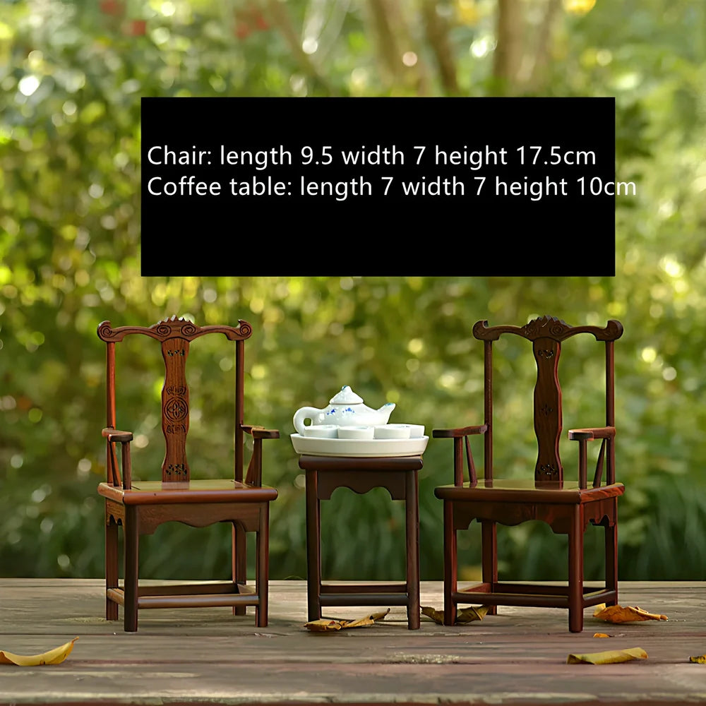 Red rosewood miniature Chinese furniture model with traditional carved details and mahogany construction