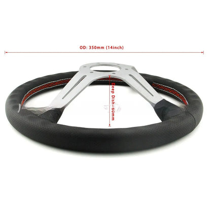 Leather-wrapped 14-inch steering wheel with middle concave shape and black or silver skeleton options