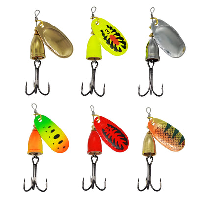 R Composite Rotating Sequins Copper Bell Fishing Lure in multiple metallic colours showing 3# size and construction details