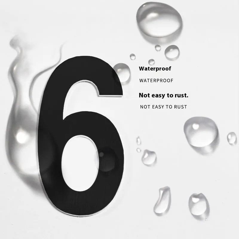 Black stainless steel sticky digital house number measuring 7.5cm with waterproof design and adhesive backing