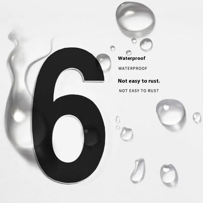 Black stainless steel sticky digital house number measuring 7.5cm with waterproof design and adhesive backing