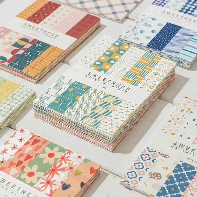 Retro collage note paper set with 50 pieces in dessert colours including Red Plum Cheese and Caramel Puff
