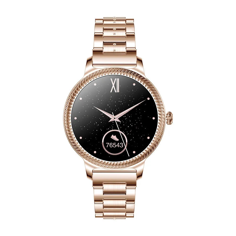 AK38 Ladies Smart Watch with stainless steel wristband and 1.09-inch TFT display