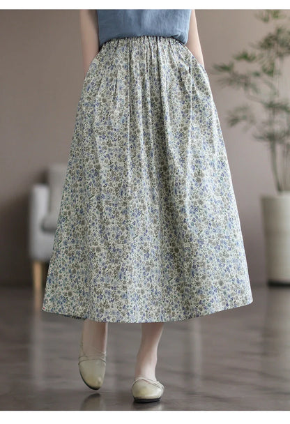 Chic floral printed cotton skirt in vibrant colors, perfect for any occasion.