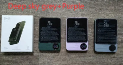 MagSafe magnetic wireless power bank in Cangling Green for iPhone 14, showing aluminium alloy case.