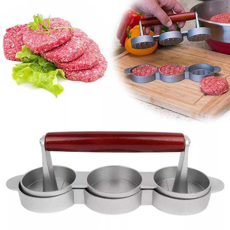 Mini burger press with wood handle for making slider patties, BPA-free aluminum alloy
