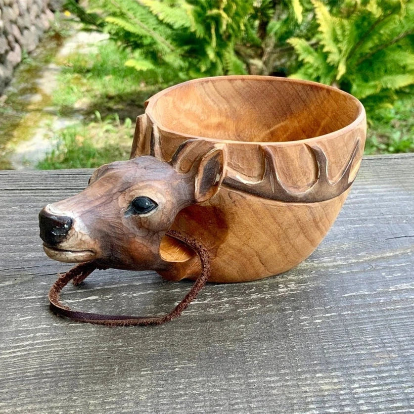 Handcrafted Scandinavian Kuksa Wooden Mug with Unique Wood Grain Designs for Outdoor Adventures