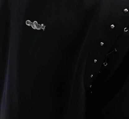 Black short sleeve women's T-shirt with lace-up cutout detailing on the sleeves.